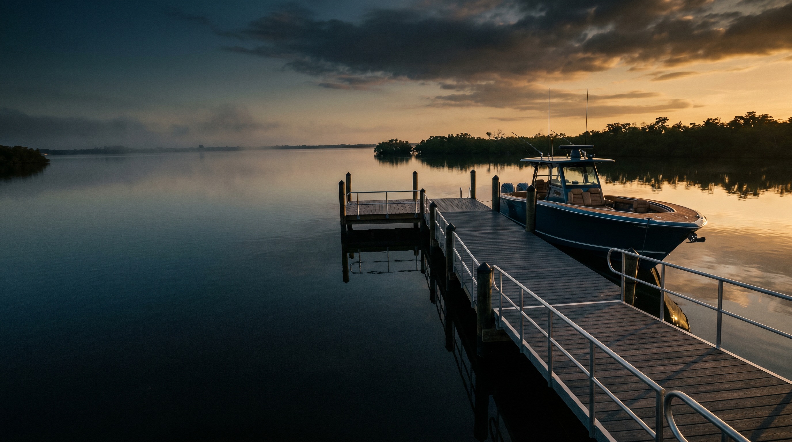 Waterfront dock at golden hour